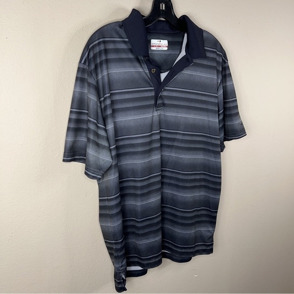 Large Grand Slam Grey Black Striped Polo Shirt Golf Athletic Activewear - Picture 2 of 9